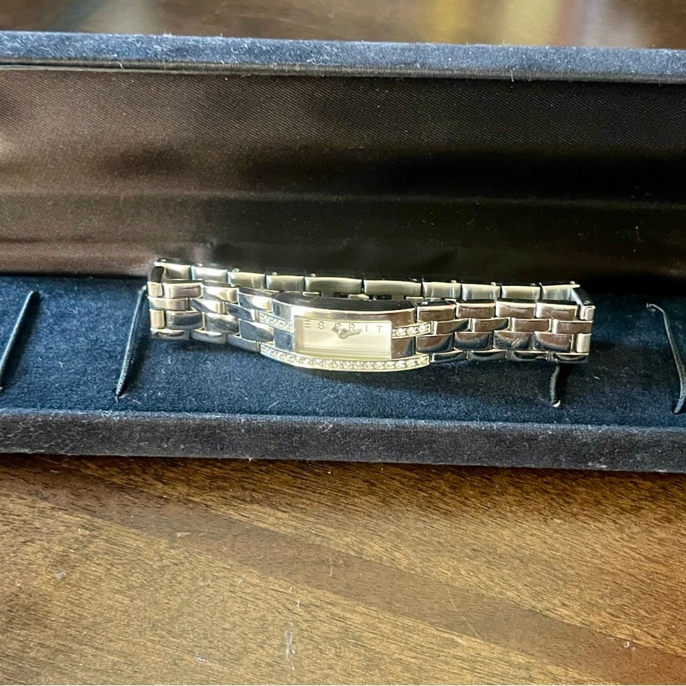 Esprit Silver-Tone Link Bracelet with Crystal Accent